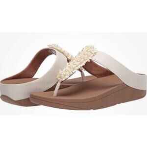 FITFLOP Women's Verna Toe-Thongs Sandal Maroon Size 7 Pearls Flowers